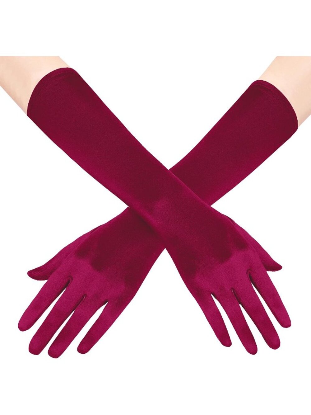 Women Dark Red Long 1920s Flapper Party Wedding Bridal Satin Opera Gloves